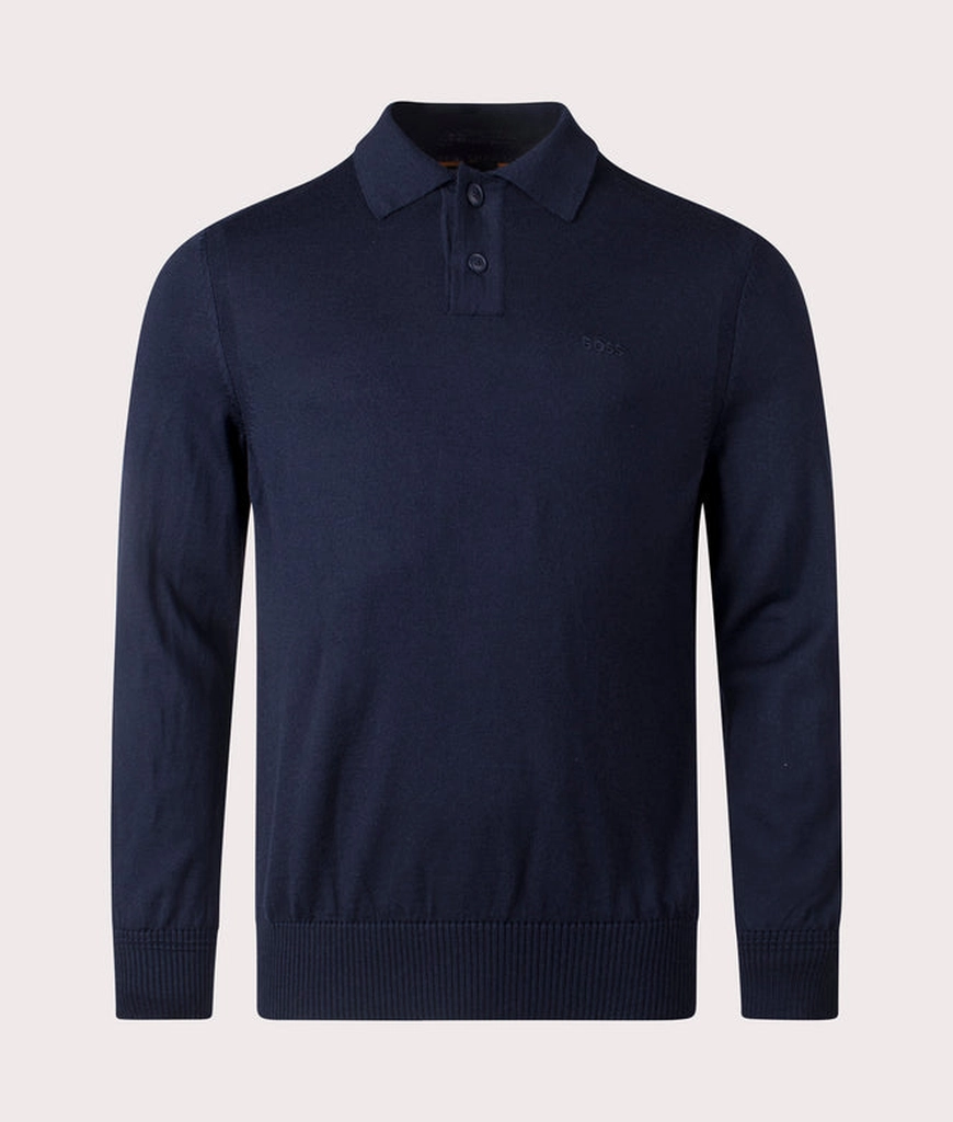 Hugo Boss Mens Long Sleeve Avac Knitted Polo Shirt